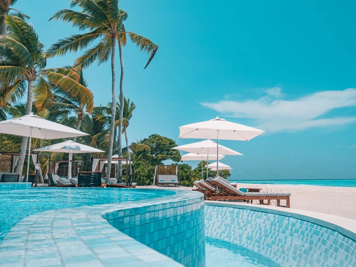 An oceanfront resort and pool